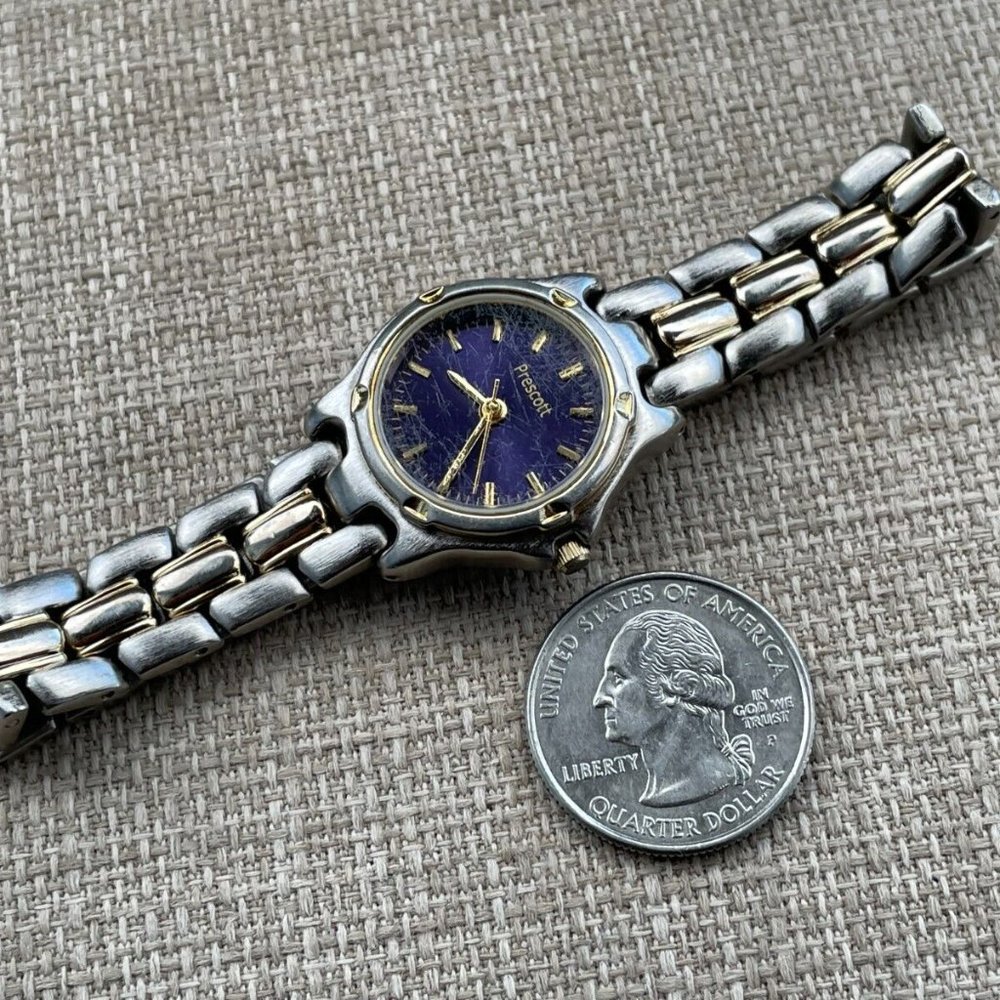 Prescot Ladies Wristwatch Silver/Gold Tone Blue Face Quartz Analog Japan Movt - Picture 11 of 11